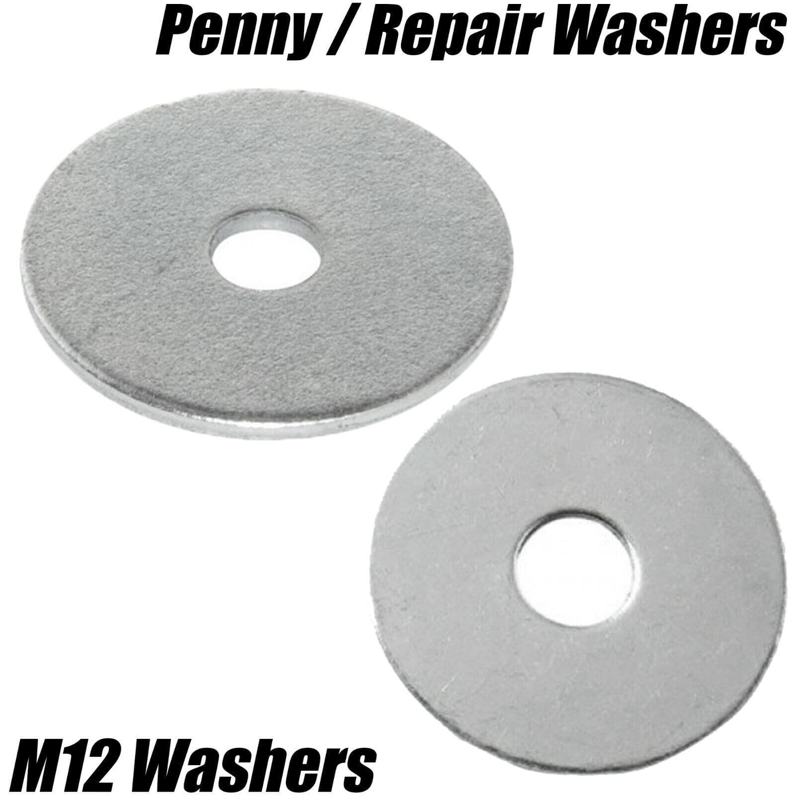 M12 12mm Mudguard/Penny/Repair Washers Flat Wide Large Washer Zinc Plated