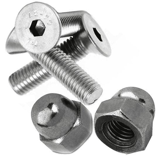 M12 A2 Stainless Steel Countersunk Screws Socket Bolts + Hex Dome Cap Nuts Domed