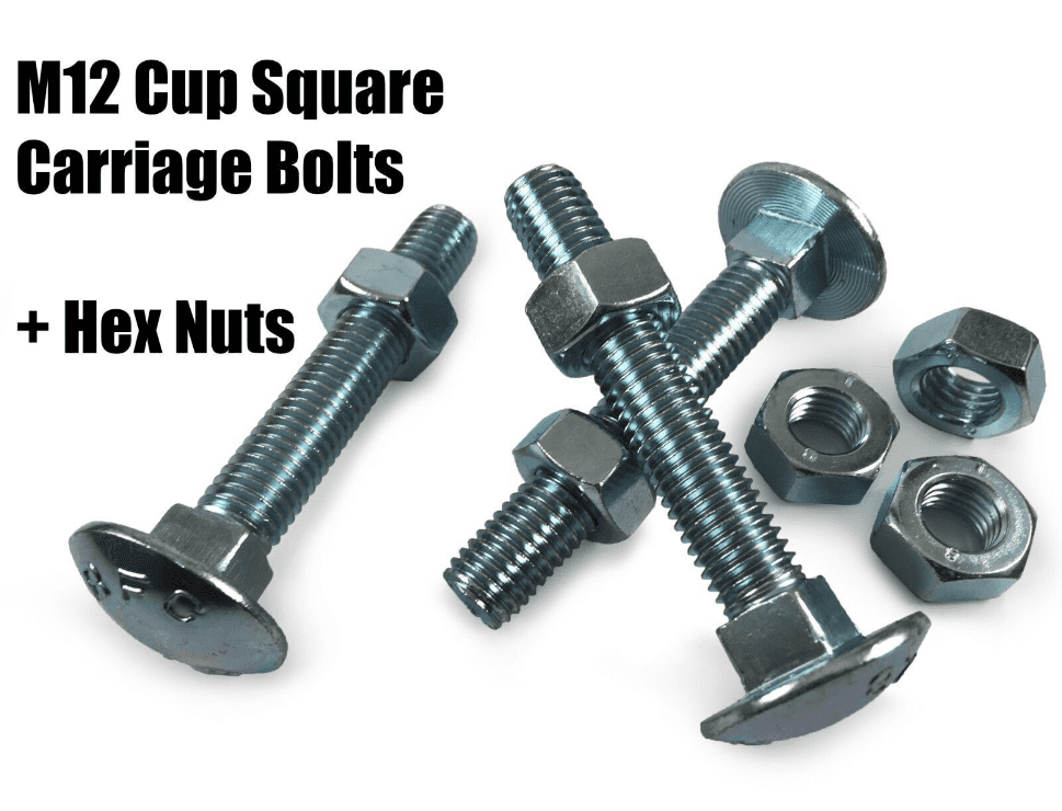 M12 Cup Square Carriage Bolts With Hex Nuts Coach Screw Zinc Plated Timco Din603