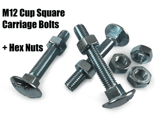 M12 Cup Square Carriage Bolts With Hex Nuts Coach Screw Zinc Plated Timco Din603