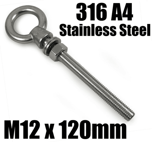 M12X120mm A4 316 Marine Grade Stainless Steel Lifting Eye Bolt Longshank Nut