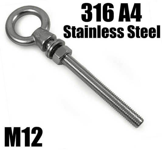 M12X50mm A4 316 Marine Grade Stainless Steel Lifting Eye Bolt Longshank Nut