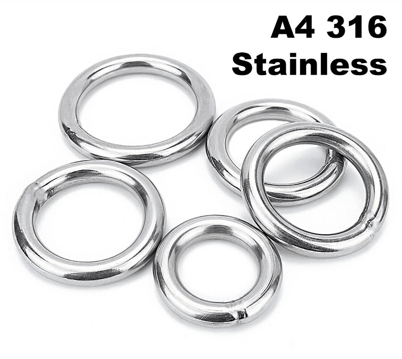 M13 / M16 Round O Rings - A4 316 Marine Grade Stainless Steel - Welded Polished