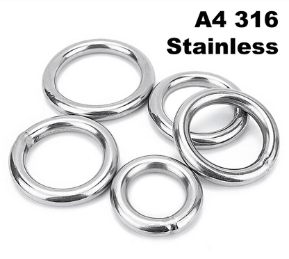 M13 / M16 Round O Rings - A4 316 Marine Grade Stainless Steel - Welded Polished