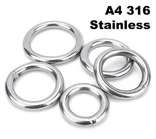 M13 / M16 Round O Rings - A4 316 Marine Grade Stainless Steel - Welded Polished