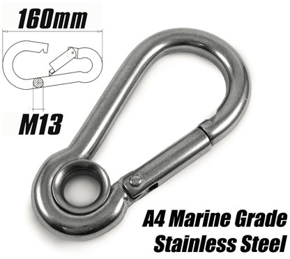 M13 x 160mm Eyelet Marine Grade A4 Stainless Steel Carabiner Spring Hook Clip