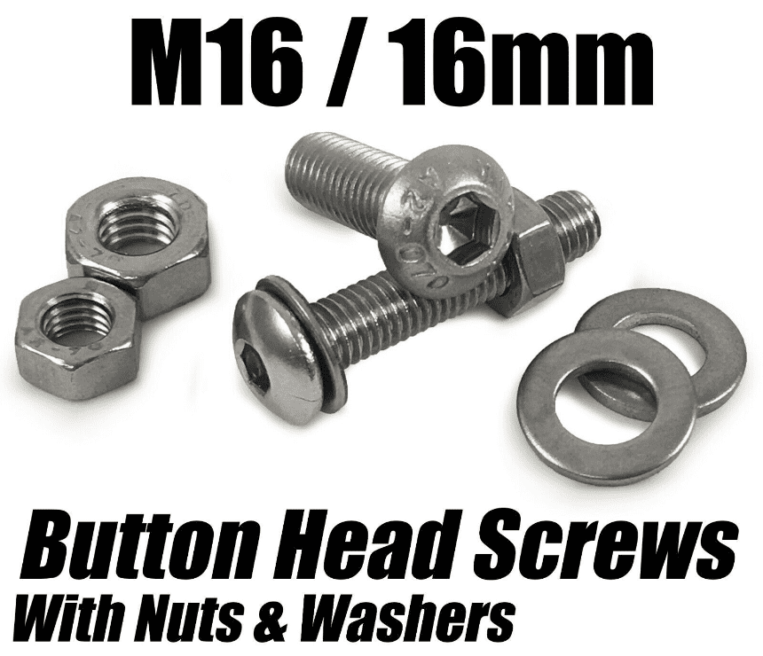M16/16mm Button Head Screws W/ Hex Nuts & Washers Stainless Steel Socket Bolts