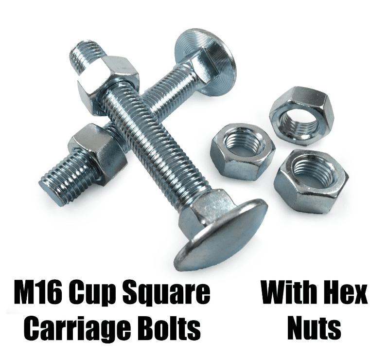M16 Cup Square Carriage Bolts With Hex Nuts Coach Screw Zinc Plated Timco Din603