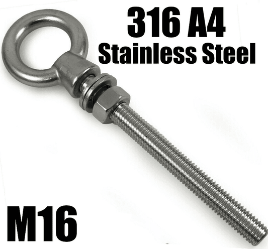 M16X100mm A4 316 Marine Grade Stainless Steel Lifting Eye Bolt Longshank Nut
