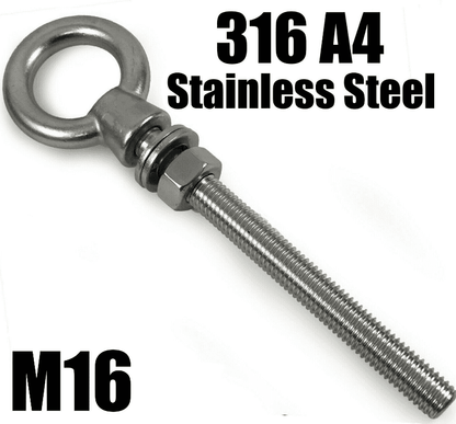M16X150mm A4 316 Marine Grade Stainless Steel Lifting Eye Bolt Longshank Nut