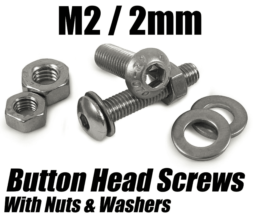 M2/2mm Button Head Screws With Hex Nuts & Washers Socket Bolts Stainless Steel