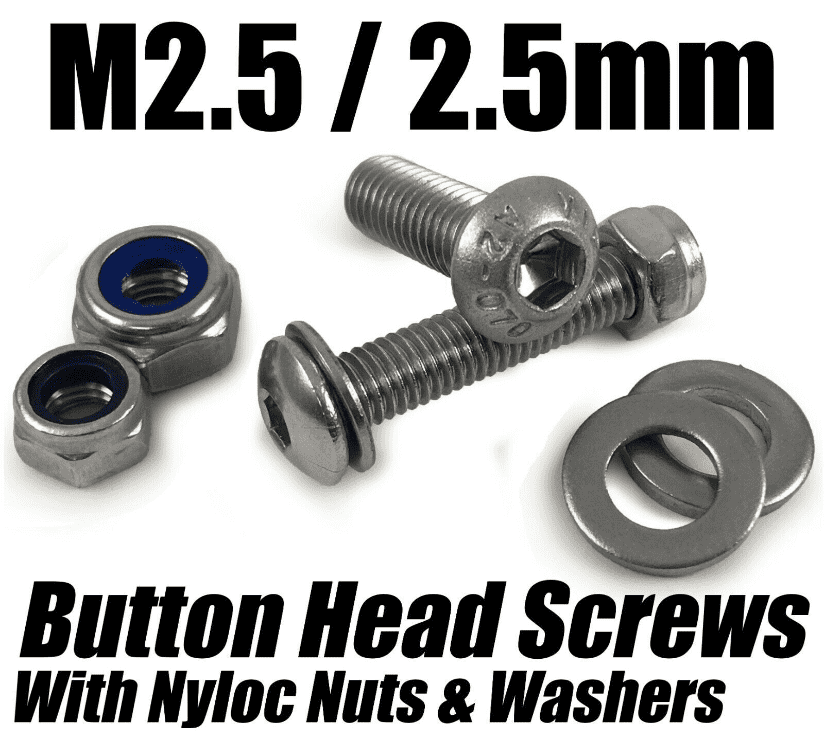 M2.5 2.5mm Button Head Screws W/ Nyloc Nuts Washers Stainless Steel Socket Bolts