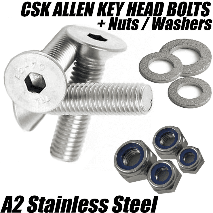 M2.5 A2 Stainless Steel Countersunk Screws Socket Bolts + Nyloc Nuts + Washers