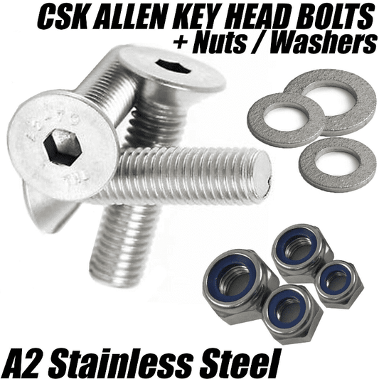 M2.5 A2 Stainless Steel Countersunk Screws Socket Bolts + Nyloc Nuts + Washers