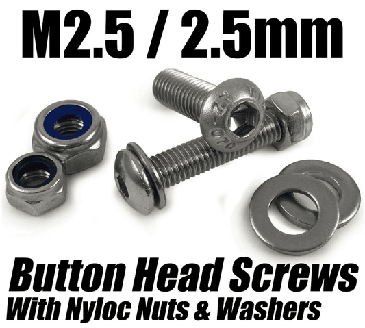 M2.5 Button Head Screws W/ Nyloc Nuts Washers A2 Stainless Rc Model Planes Cars