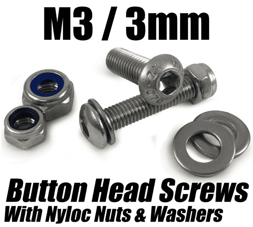 M3/3mm Button Head Screws W/ Nyloc Nuts & Washers Socket Bolts Stainless Steel