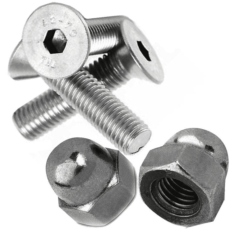 M3 A2 Stainless Steel Countersunk Screws Socket Bolts + Hex Dome Cap Nuts Domed
