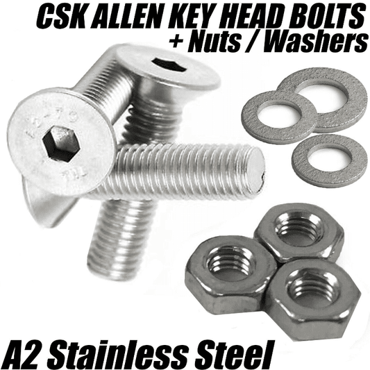M3 A2 Stainless Steel Countersunk Screws Socket Bolts W/ Full Hex Nuts Washers