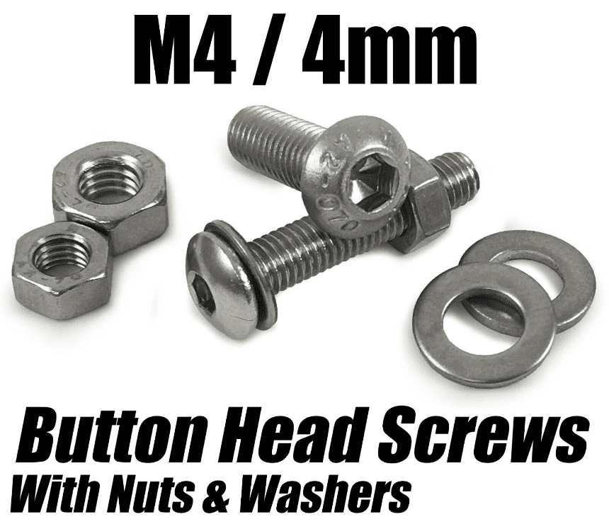 M4/4mm Button Head Screws With Hex Nuts & Washers Socket Bolts Stainless Steel