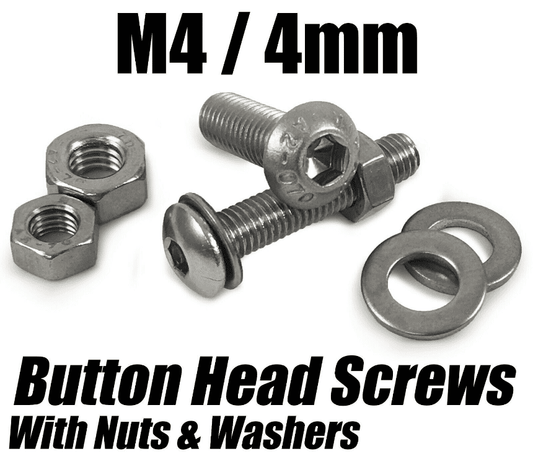 M4/4mm Button Head Screws With Hex Nuts & Washers Socket Bolts Stainless Steel