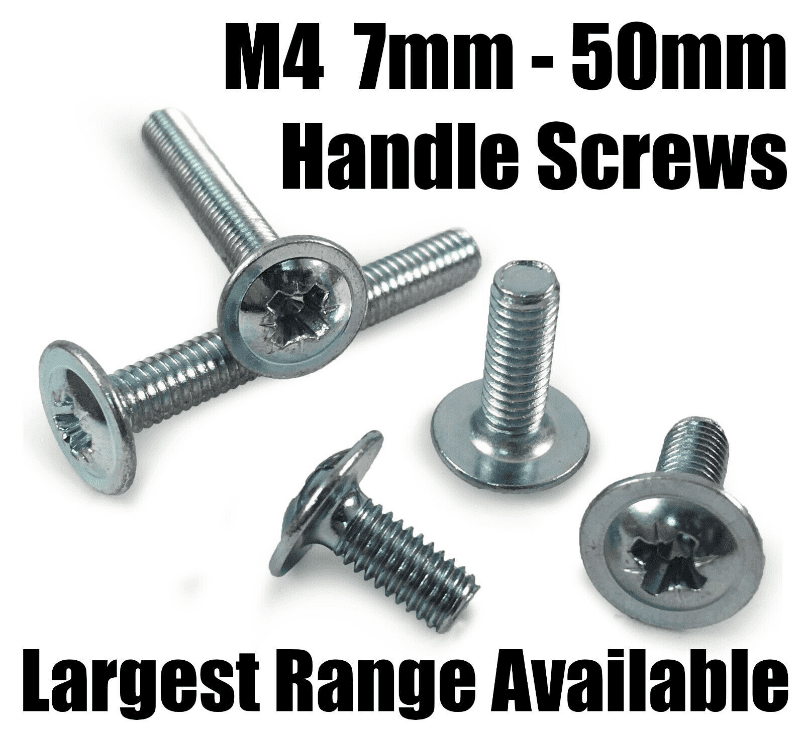 M4/4mm Door Handle Screws Bolts 7mm-50mm Length Cupboard Drawer Knob Kitchen
