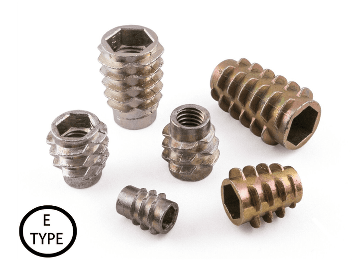 M4 M5 M6 M8 THREADED TYPE E WOOD FURNITURE INSERT NUTS FIXINGS NOT FLA ...