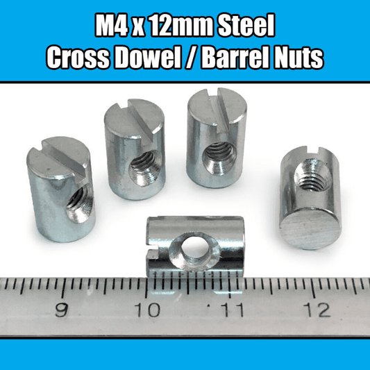 M4X12mm Furniture Cross Dowel Barrel Nuts Centre Threaded Fixing Cot Bed Unit