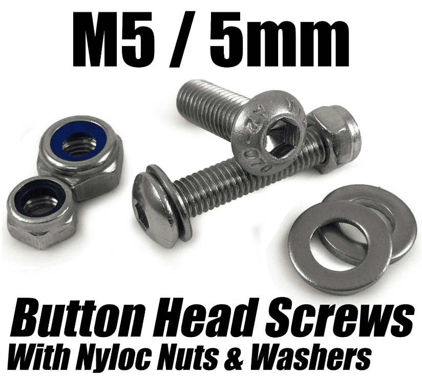 M5/5mm Stainless Steel Button Head Socket Bolts, Nyloc Nuts & Washers ...