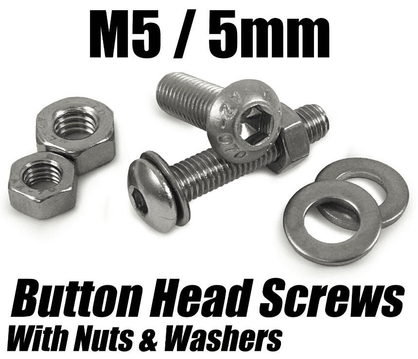 M5/5mm Button Head Screws With Hex Nuts & Washers Socket Bolts Stainless Steel