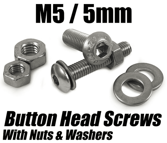 M5/5mm Button Head Screws With Hex Nuts & Washers Socket Bolts Stainless Steel