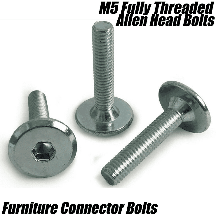 M5 5mm Steel Hex Drive Furniture Connector Bolts Flat Head Joint + End Stop Caps