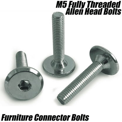 M5 5mm Steel Hex Drive Furniture Connector Bolts Flat Head Joint + End Stop Caps