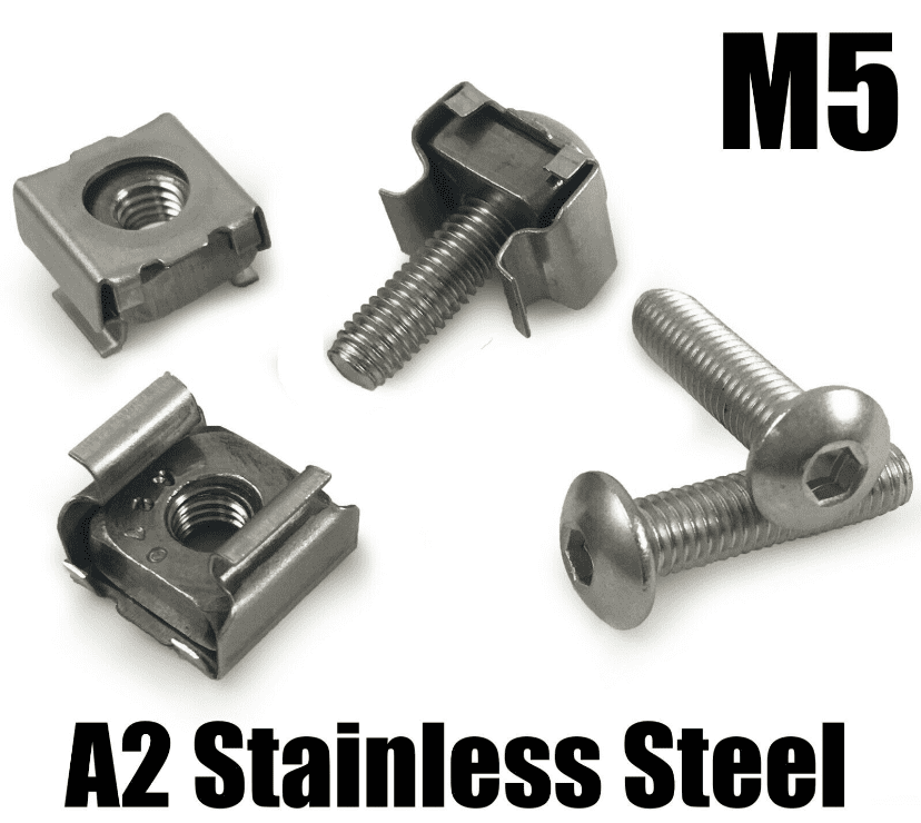 M5 A2 Stainless Steel Cage Clip Nuts & Button Screw Server Racking Mount Cabinet