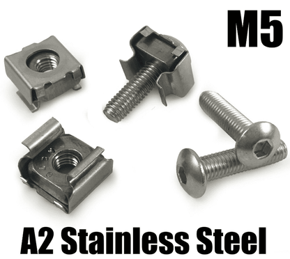 M5 A2 Stainless Steel Cage Clip Nuts & Button Screw Server Racking Mount Cabinet