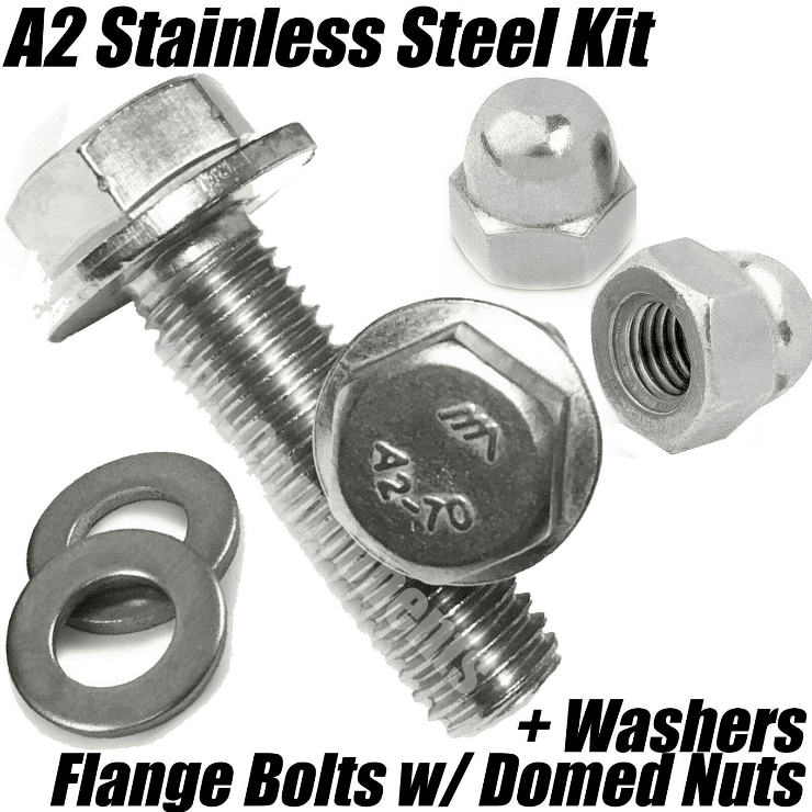 M5 A2 Stainless Steel Hex Head Flange Bolts Screws W/ Domed Hex Nut + Washers