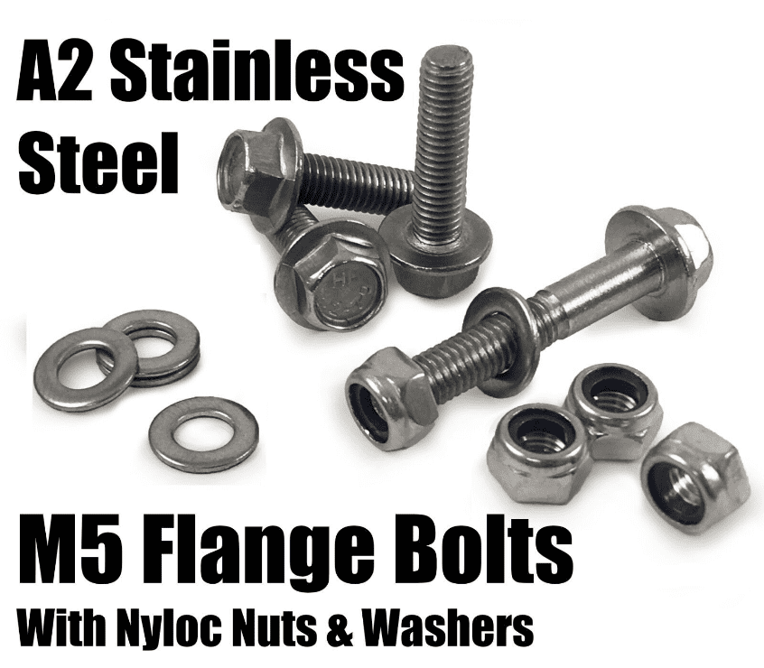 M5 A2 Stainless Steel Hex Head Flange Bolts With A2 Locking Nyloc Nuts & Washers