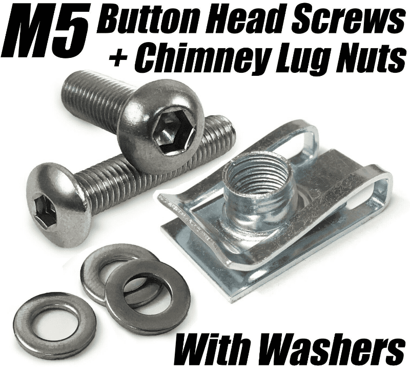 M5 Chimney Lug Nuts With A2 Steel Button Head Screws & Washers Panel Fix Clips