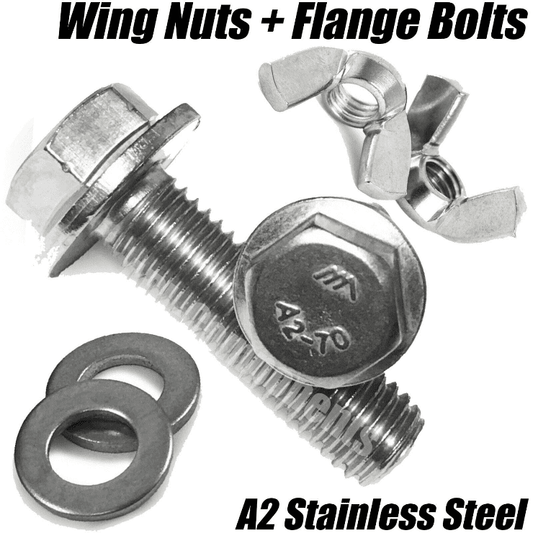 M5 To M10 Stainless Steel Flange Hex Head Bolt, Wing Nut & Washer