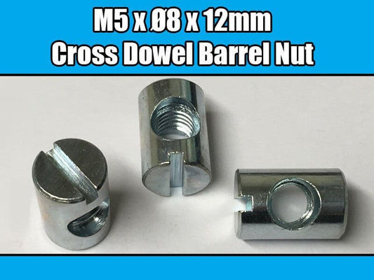 M5xÃƒÂ£8X12mm Steel Furniture Cross Dowel Barrel Nuts Centre Thread Fixing Unit