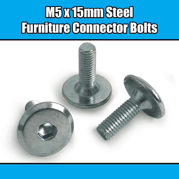 M5x15mm Steel Hex Drive Furniture Connector Bolts Flat Head Joint Bed Cot Desk