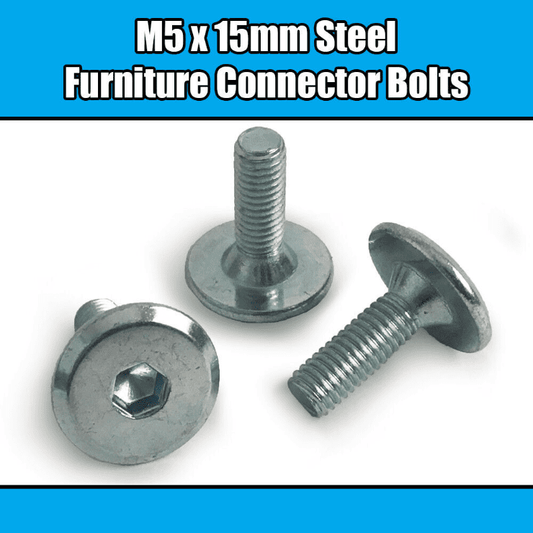 M5x15mm Steel Hex Drive Furniture Connector Bolts Flat Head Joint Bed Cot Desk