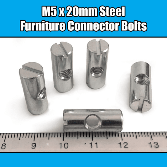 M5x20mm Furniture Cross Dowel Barrel Nuts Centre Threaded Fixing Cot Bed Unit