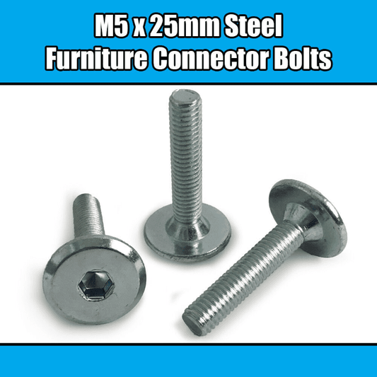 M5x25mm Steel Hex Drive Furniture Connector Bolts Flat Head Joint Bed Cot Desk