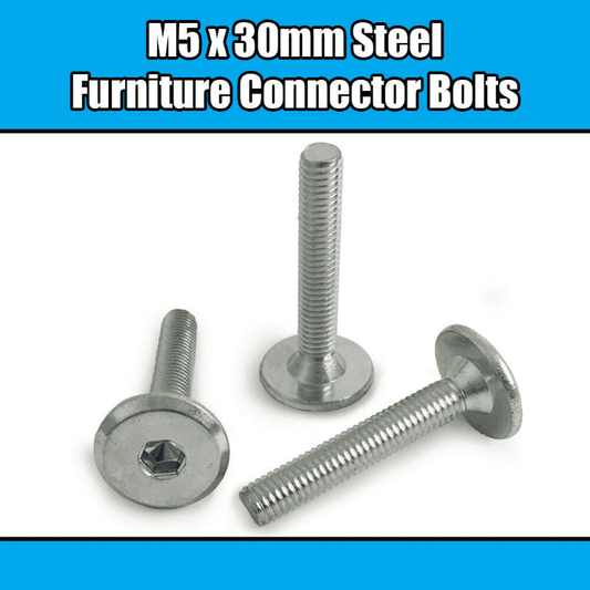 M5x30mm Steel Hex Drive Furniture Connector Bolts Flat Head Joint Bed Cot Desk