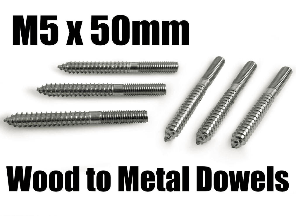 M5x50mm Steel Wood To Metal Dowels Hanger Bolts Dual Thread Screws Furniture