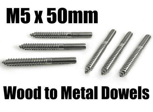 M5x50mm Steel Wood To Metal Dowels Hanger Bolts Dual Thread Screws Furniture