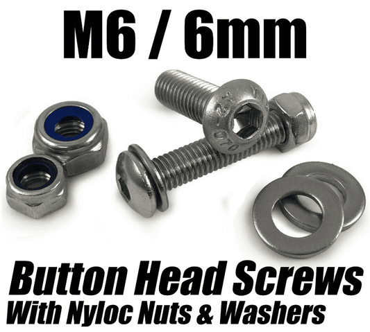 M6/6mm Button Head Screws W/ Nyloc Nuts & Washers Socket Bolts Stainless Steel