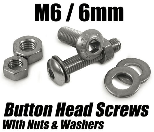 M6/6mm Button Head Screws With Hex Nuts & Washers Socket Bolts Stainless Steel