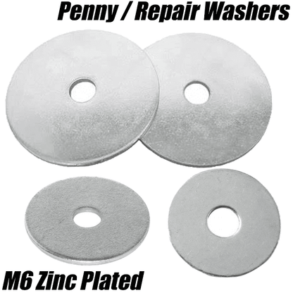 M6 6mm Mudguard/Penny/Repair Washers Flat Wide Large Washer Zinc Plated