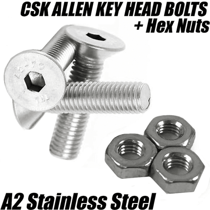 M6 A2 Stainless Steel Countersunk Screws Allen Key Socket Bolts W/ Full Hex Nuts